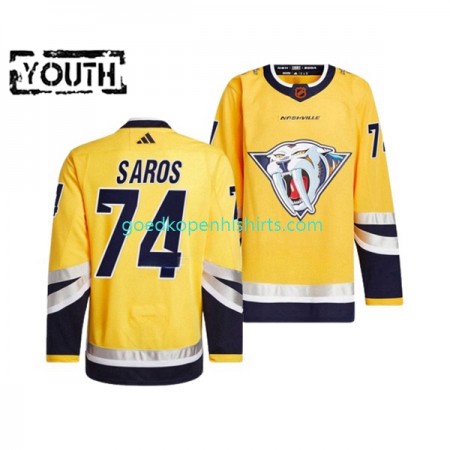 Nashville Predators Juuse Saros 74 Adidas 2022-2023 Reverse Retro Geel Authentic Shirt - Kinderen